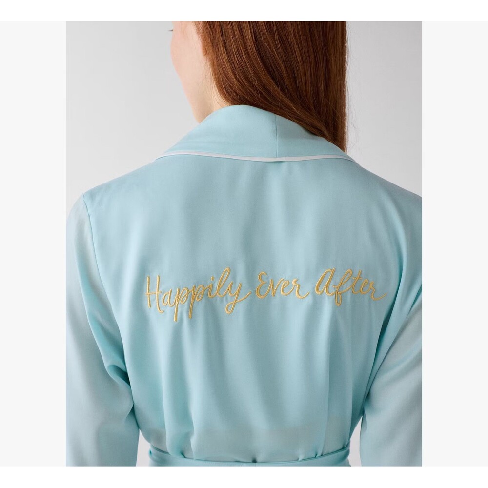 Kate Spade Aqua Happily Ever After Medium Embroidered Wedding Bridal Robe NWT